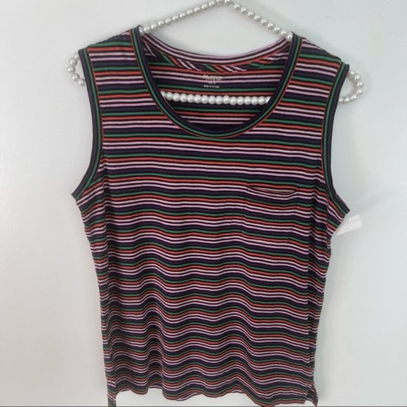 Madewell One Pocket Stripe Muscle Tank Top Medium - Picture 7 of 8
